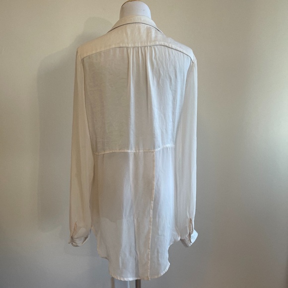 Free People White  Part Mesh Button Down Top - Picture 6 of 6